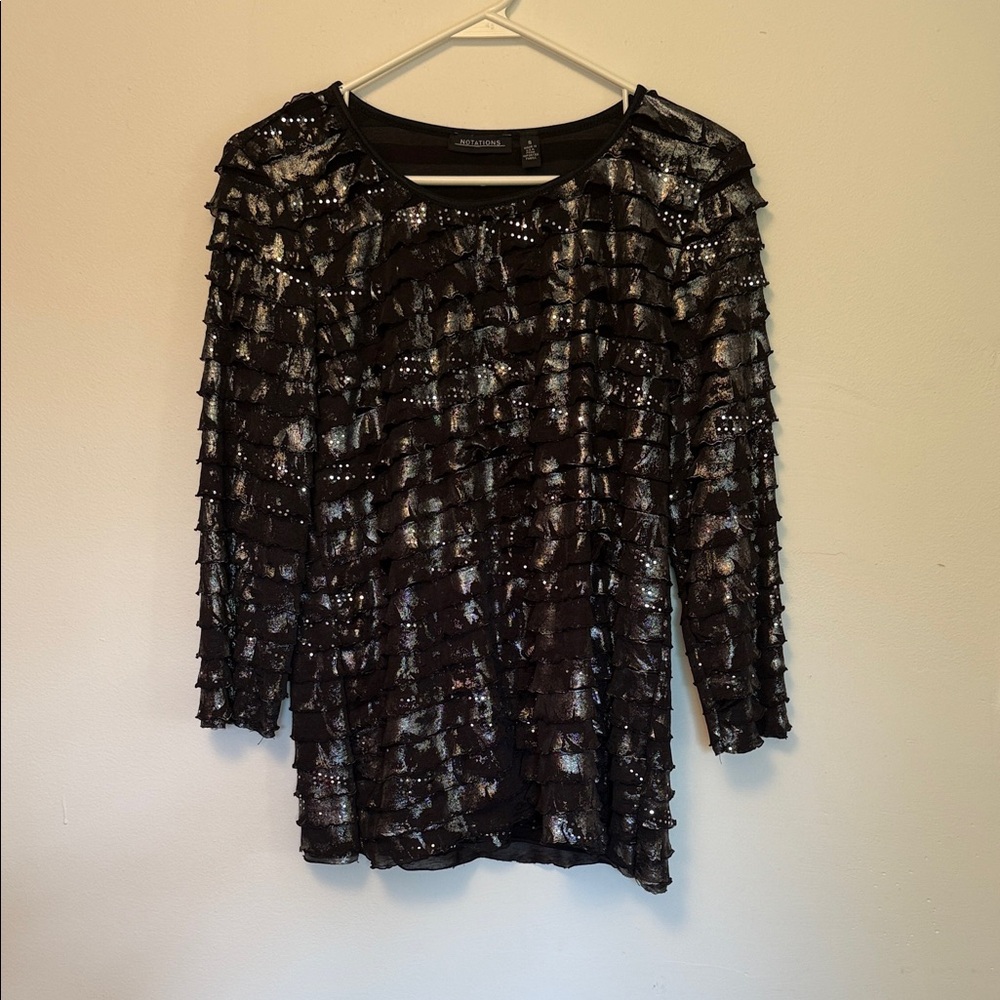 Notations Black and Silver Ruffle Blouse
